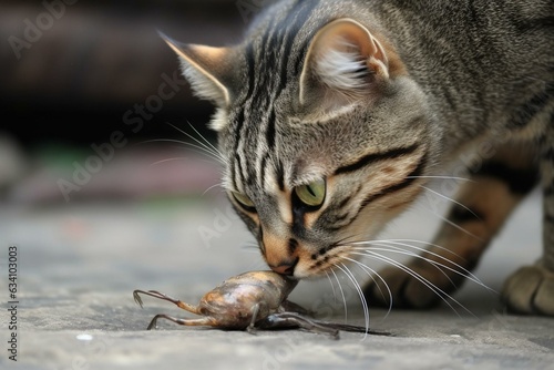 A feline capturing its prey. Generative AI