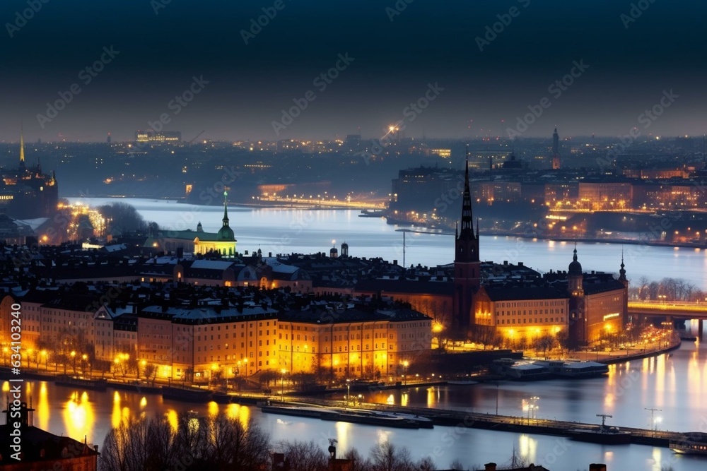 Cityscape of Stockholm's downtown. Generative AI