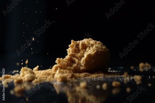 Golden cookie crumb on dark background. Generative AI
