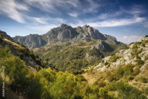 Photograph of mountainous landscape in Pyrénées-Orientales department located in southern France. Generative AI © Ilya