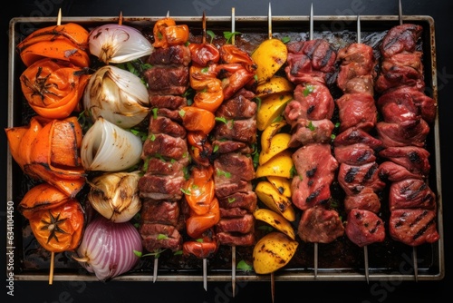 top view of a variety of marinated meats on a grill