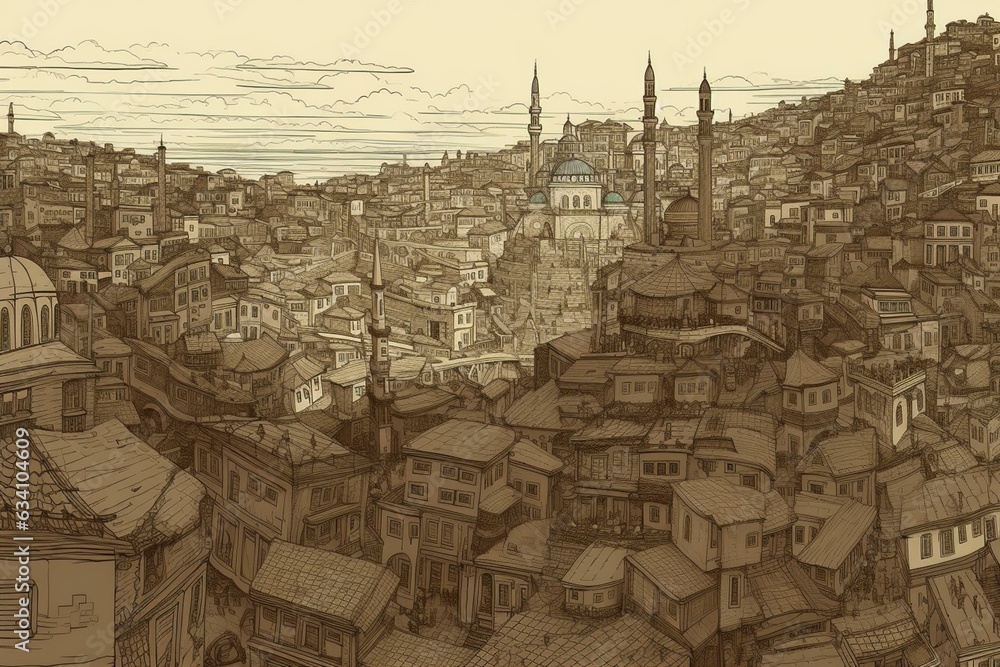 A highly detailed cartoon of Istanbul. Generative AI