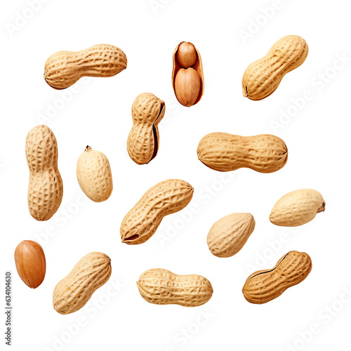 Arrangement of peanuts on a transparent background from above with space for text photo
