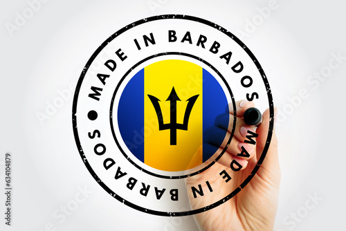 Made in Barbados text emblem stamp, concept background photo