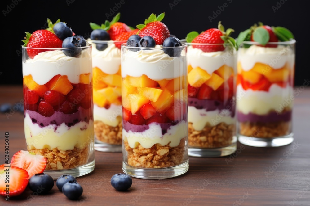 parfait glasses with layered fruit salad and yogurt parfait glasses with layered fruit salad and yogurt