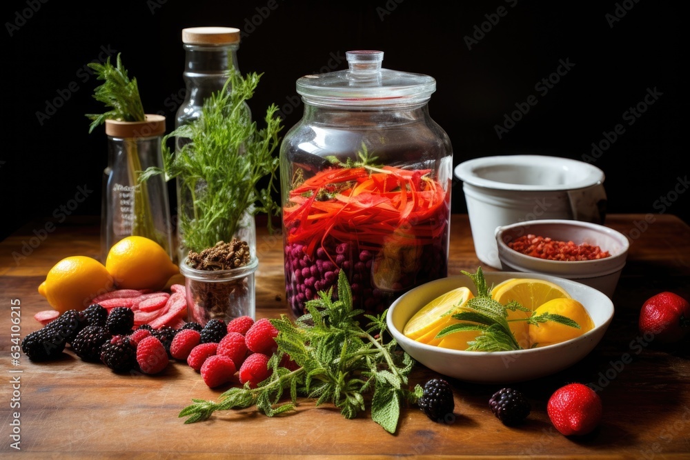 fresh ingredients for a fruit-based cocktail mix fresh ingredients for a fruit-based cocktail mix