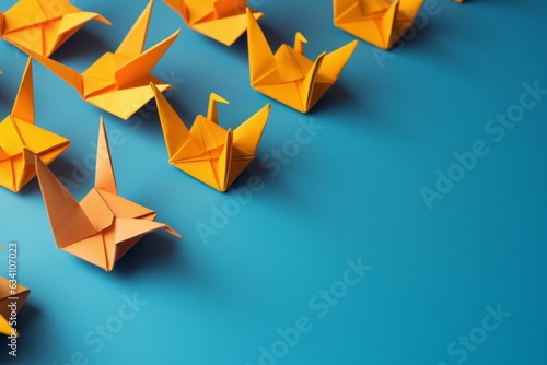 An origami bird hovers amid identical planes  symbols of leadership ideas. Generative AI