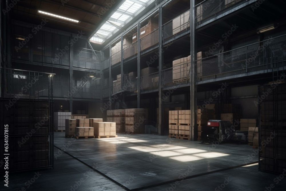 Idea for an industrial warehouse in 3D. Generative AI
