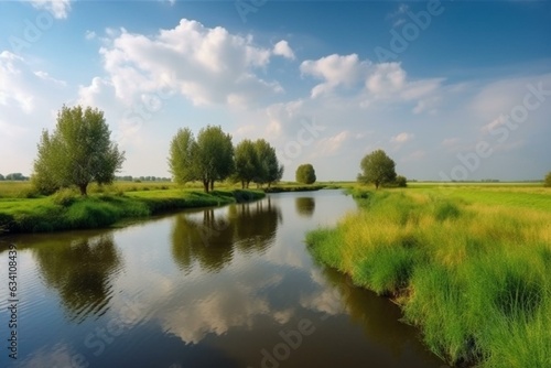 Scenic view of the Netherlands water landscape. Generative AI