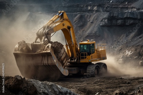 A massive excavator operates in a mine for precious minerals. Generative AI