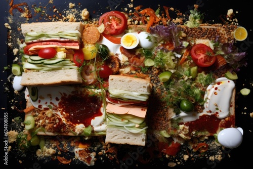 overhead view of a deconstructed sandwich
