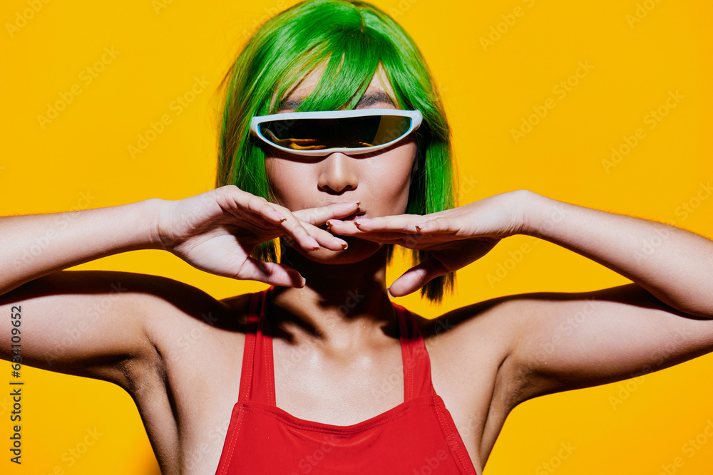 Woman wig portrait sunglasses beauty trendy fashion Woman wig portrait sunglasses beauty trendy fashion