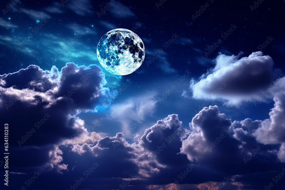 Vibrant night sky with clouds and moonlight. Generative AI