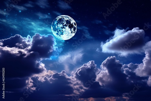 Vibrant night sky with clouds and moonlight. Generative AI