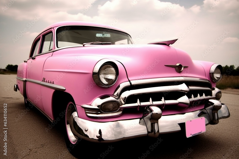 Vintage pink car. Generative AI