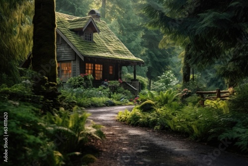 cozy cabin surrounded by lush forest