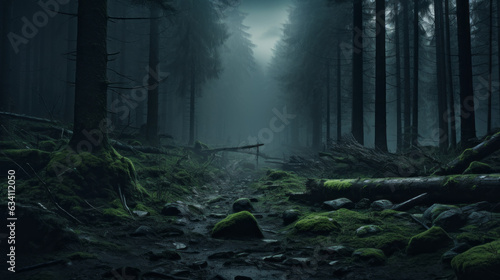 Dark and moody forest landscape