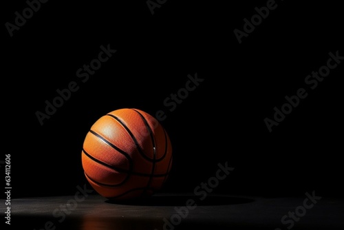 Vibrant orange basketball resting on dark surface. Generative AI © Liam
