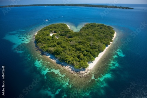 A romantic heart-shaped island perfect for lovers or Valentine's Day. Generative AI