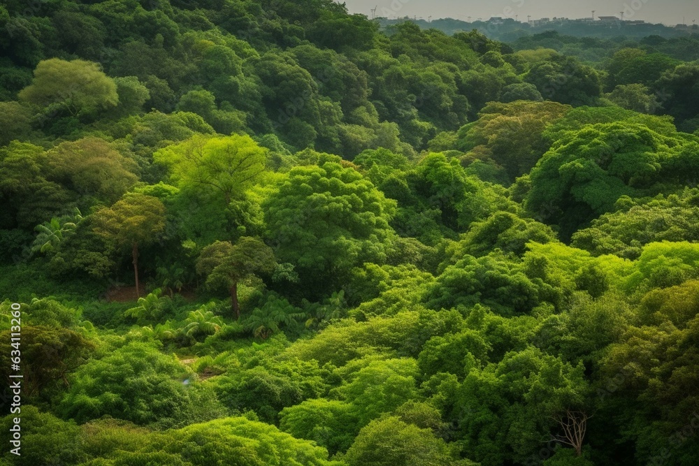 Nature's greenery with green backdrop, emphasizing environment awareness. Generative AI