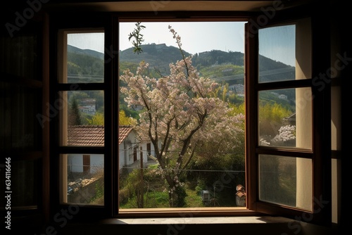 Landscape viewed from window. Generative AI