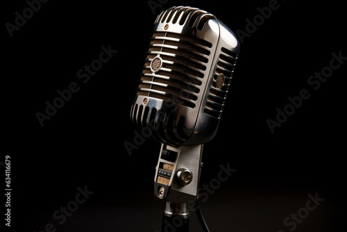 Old-fashioned mic on a clear backdrop. Generative AI