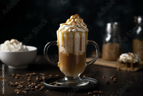 Indulgent caramel macchiato with sweet drizzle - perfect for coffee enthusiasts. Generative AI photo