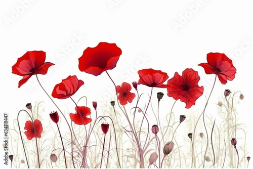 Red poppy flower illustration on white background. Generative AI