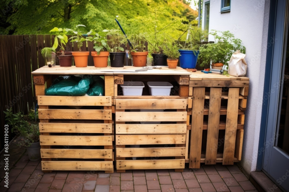 diy recycling station with wooden pallets Stock Photo Adobe Stock