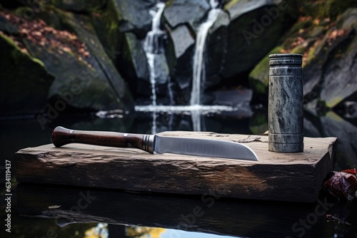 knife sharpening with a water stone in a tranquil setting