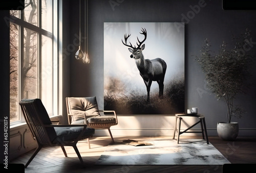 Modern Living Room with Deer Painting Accent