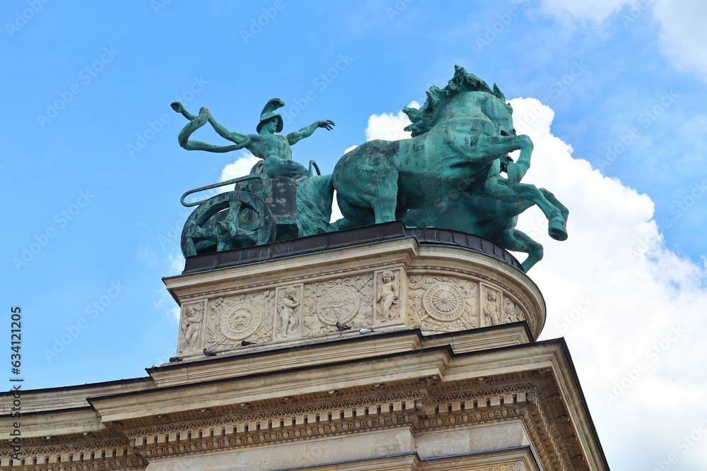 Fragment of Millennium Monument at Heroes Square in Budapest, Hungary