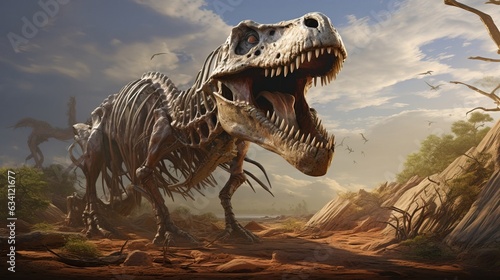 Dinosaur fossils in rocks. Created using Generative AI technology.
