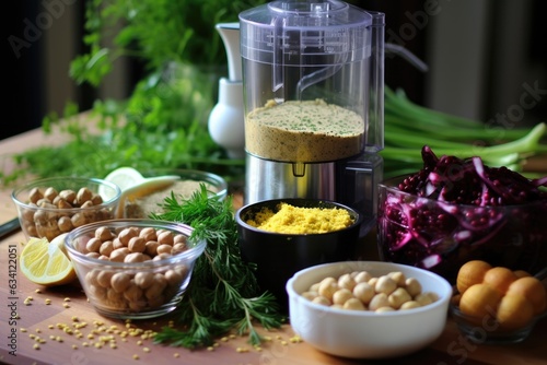 food processor with healthy ingredients for hummus