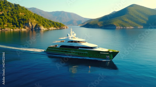 Green Superyacht Gliding on Crystal Clear Waters