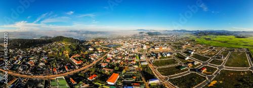 Panoramic photo of a corner of Dinh Van town, Lam Ha district, Lam Dong province, Vietnam