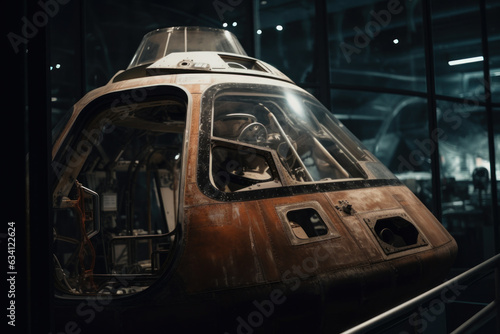 Old rusty spaceship in a space history museum