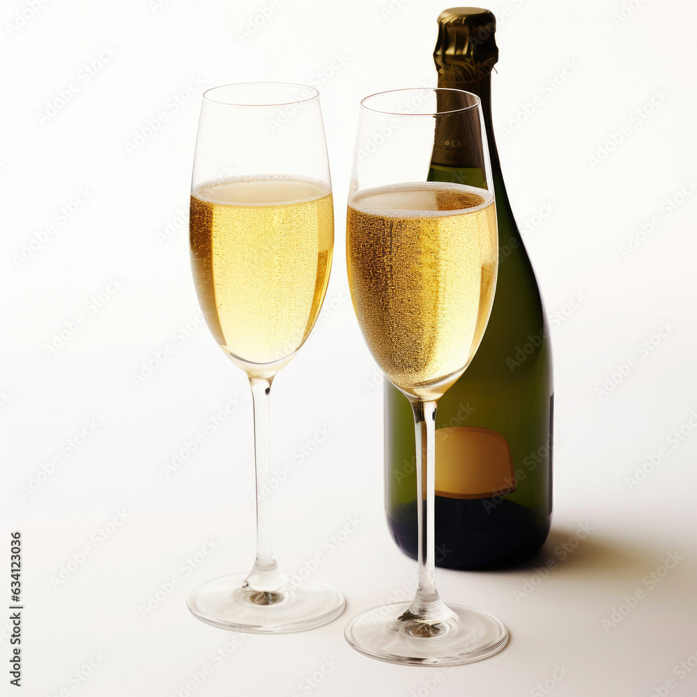 Pair of Glasses and Bottle on Table Pair of Glasses and Bottle on Table