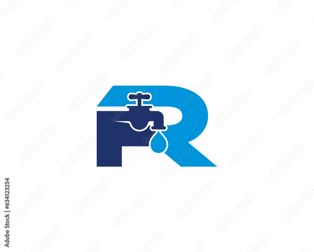 Letter R and Faucet Logo Design 001 Letter R and Faucet Logo Design 001