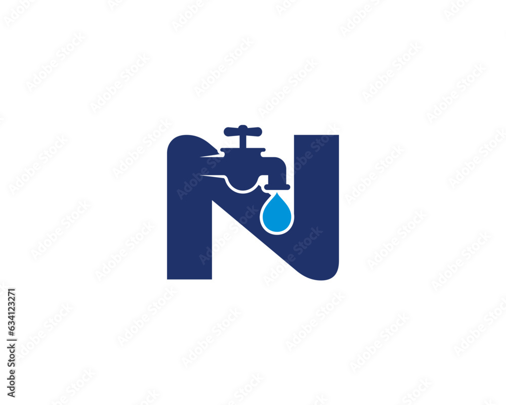 Letter N and Faucet Logo Design 001 Letter N and Faucet Logo Design 001