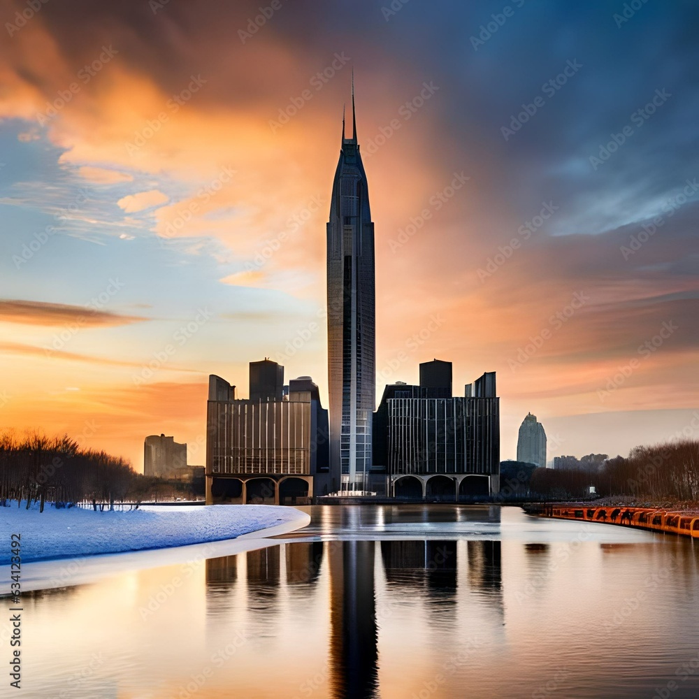 Obraz premium city skyline at sunset