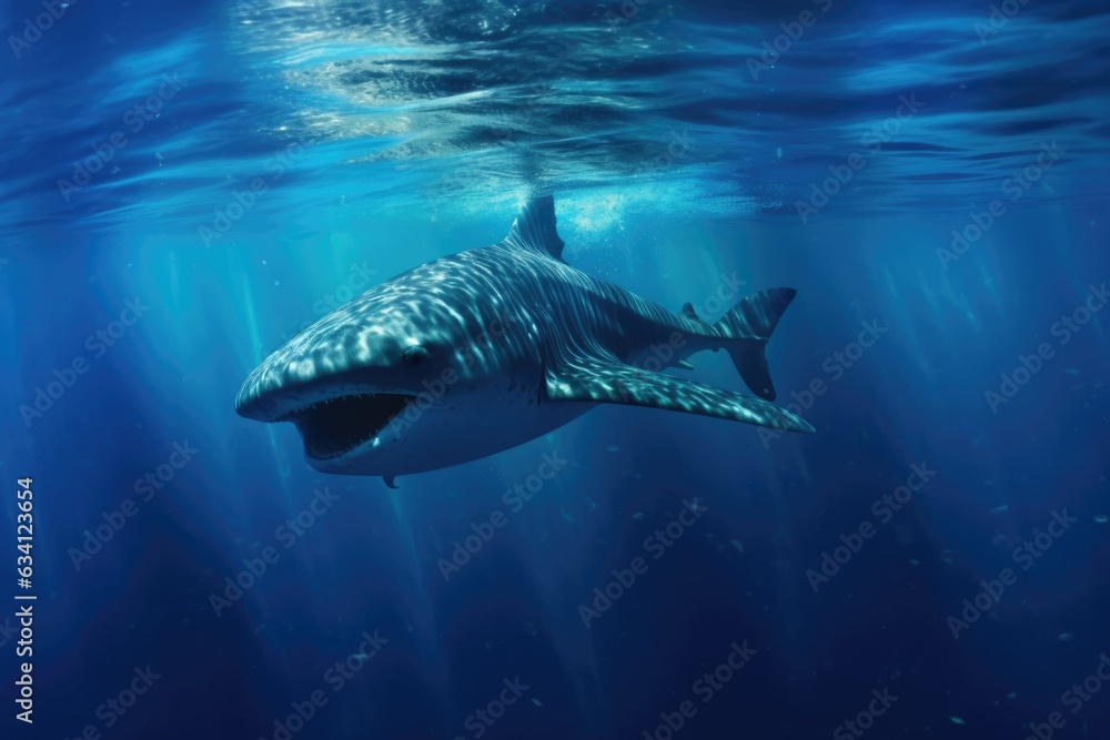 Fototapeta premium whale shark swimming near surface, feeding on plankton