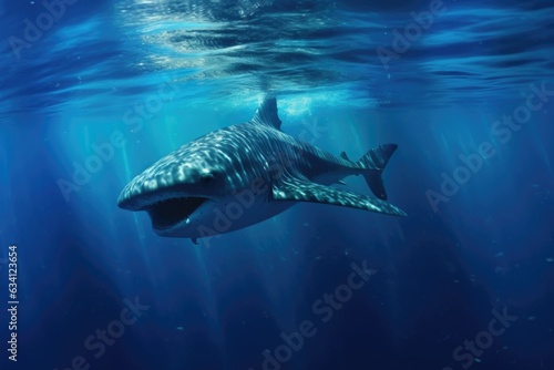 whale shark swimming near surface  feeding on plankton