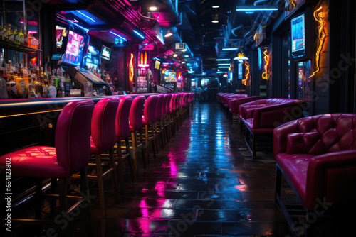 Vibrant Neon Lights in Trendy Bar Interior