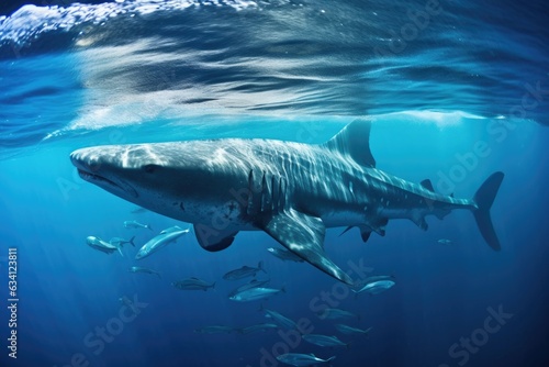 wide-angle shot of whale shark feeding near surface