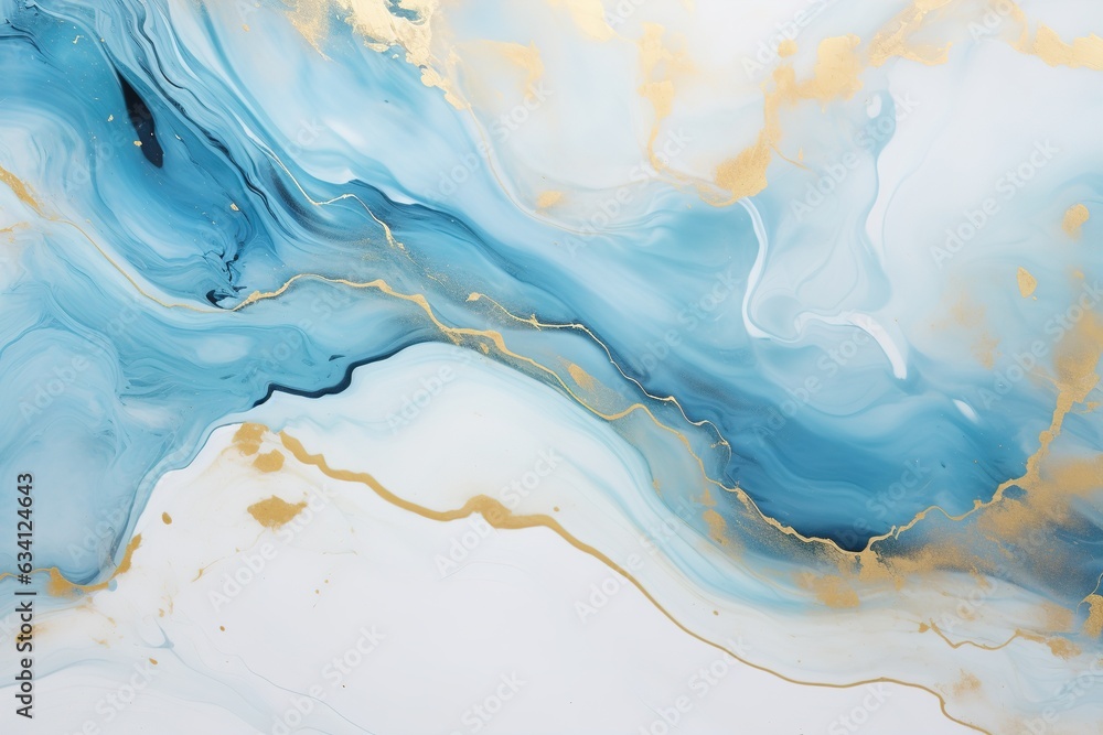 Luminous Depths Gold Turquoise Abstract in Blue Marble Pastel Elixir Blue Canvas with Abstract Gold Turquoise