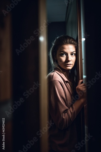 shot of a young woman at an anonymous safe house photo