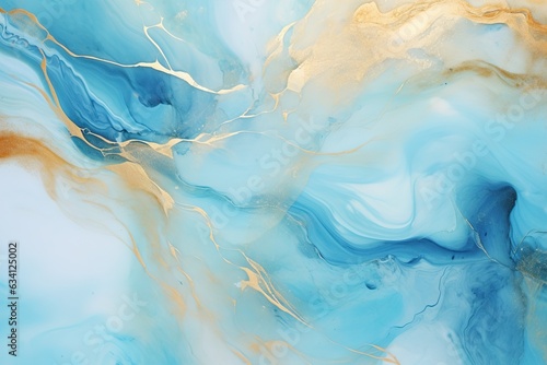 Enigmatic Waters Abstract Gold Turquoise on Blue Pastel Lustrous Currents Turquoise Abstract in Blue Pastel Marble