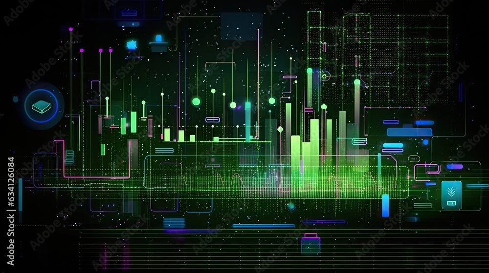 data visualization hi-tech futuristic illustration in green neon color palette. data visualization hi-tech futuristic illustration in green neon color palette.