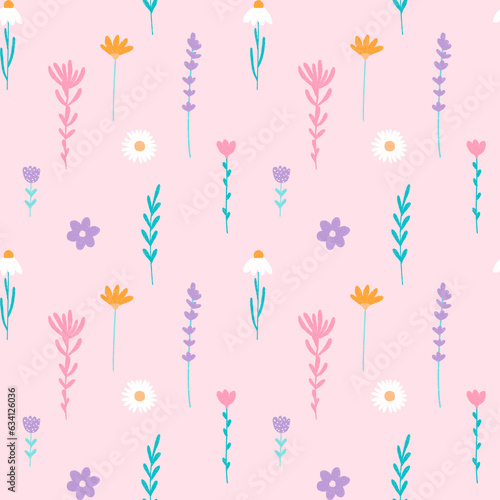 Seamless floral pattern. Risographic flowers. 